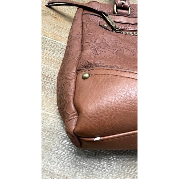 Rosetti Brown Floral Embossed Shoulder Bag Purse Front Zip Pickets Western Hobo - Picture 14 of 15